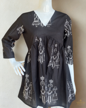 Warli Print Tunic Top- Black