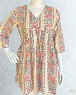 Floral Print Tunic Top- Beige