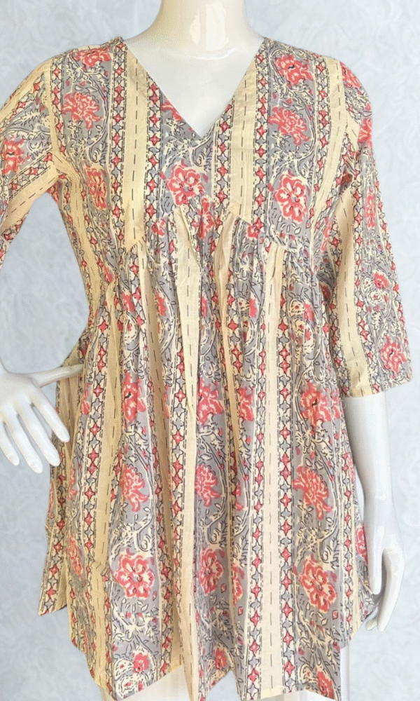 Floral Print Tunic Top- Beige