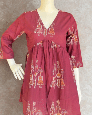 Warli Print Tunic Top- Maroon
