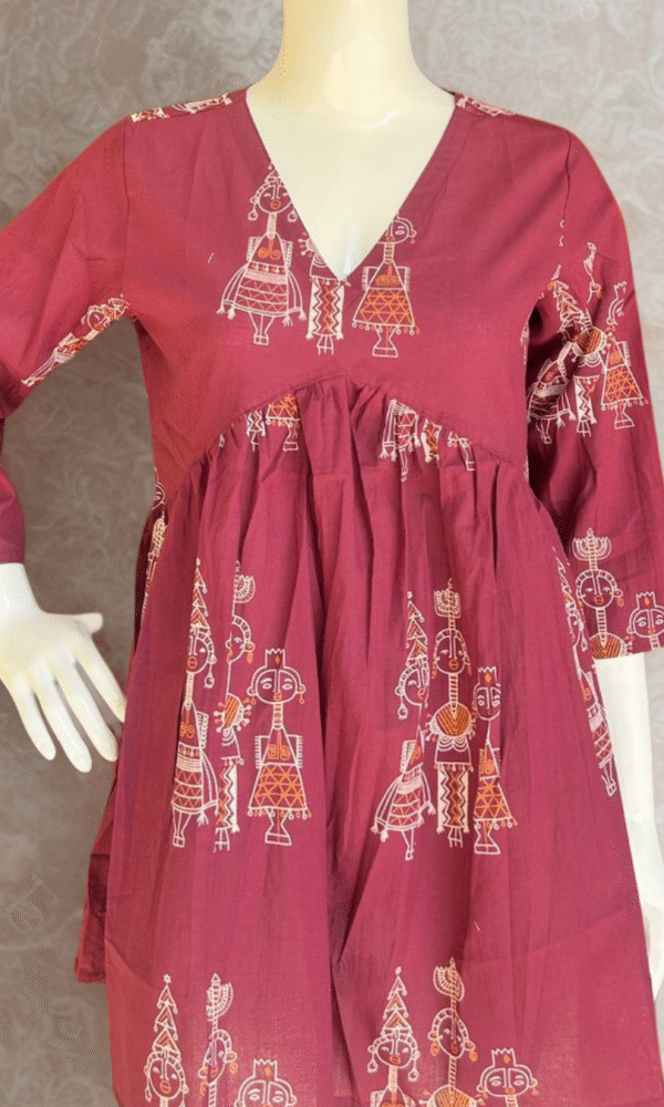 Warli Print Tunic Top- Maroon