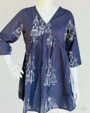 Warli Print Tunic Top- Blue