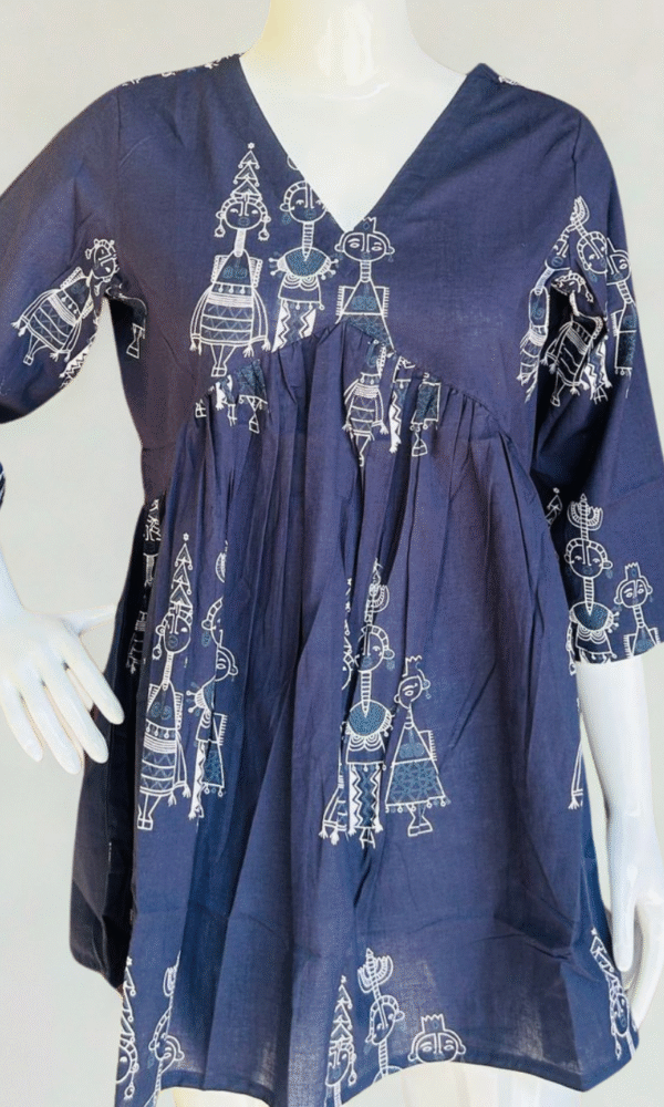 Warli Print Tunic Top- Blue