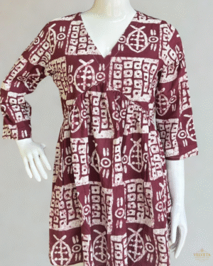 Adire Print Tunic Tops- Maroon