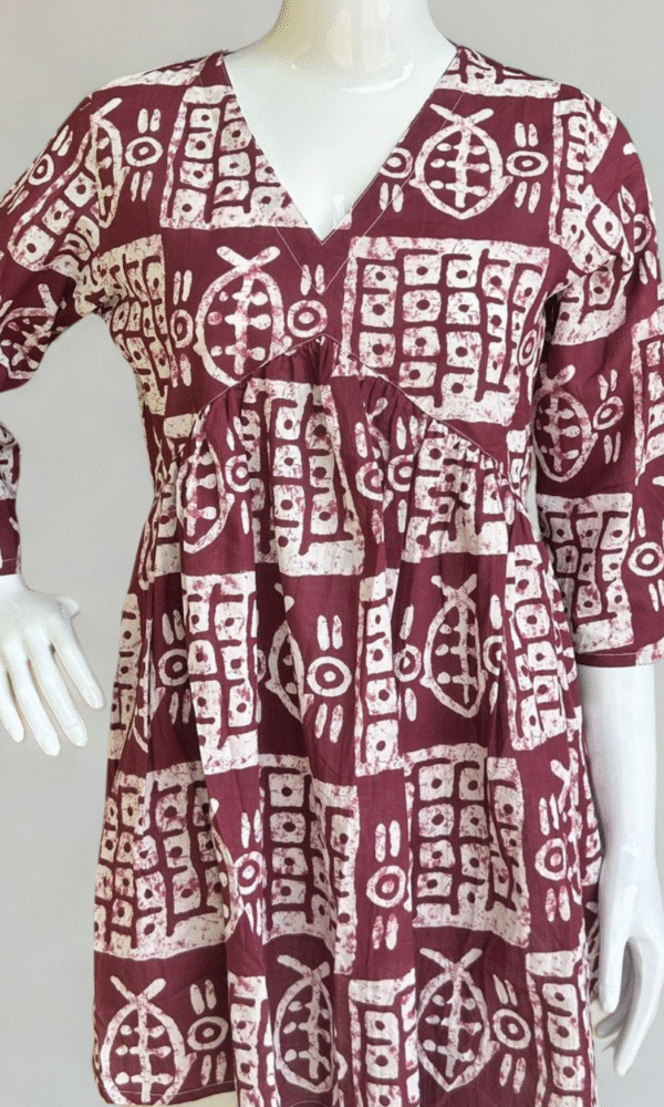 Adire Print Tunic Tops- Maroon
