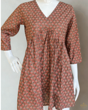 Small Jhoothi Print Tunic Top- Brown