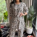 Ikkath Printed Short-top Co ords - Black