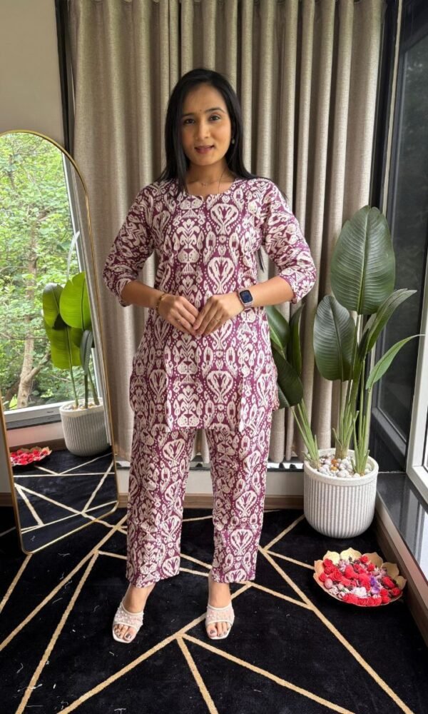 Ikkath Printed Short-top Co ords – Magenta