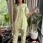 Ikkath Printed Short-top Co ords - Apple Green