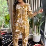 Ikkath Printed Short-top Co ords – Mustard Yellow