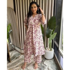 A-line Big floral printed Co ords - Purple