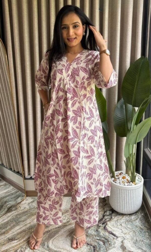 A-line Big floral printed Co ords - Purple