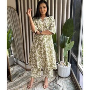 A-line Big floral printed Co ords – Green