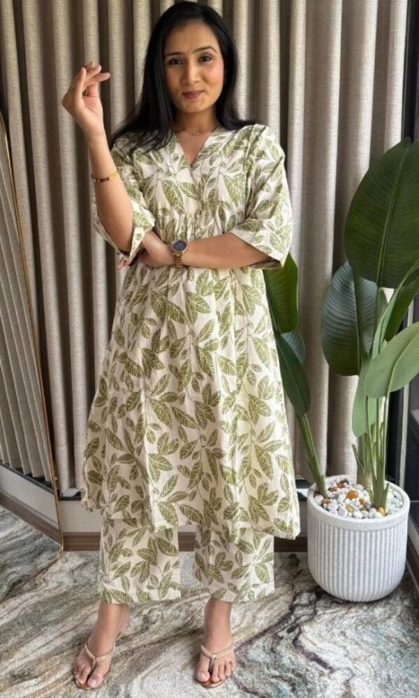 A-line Big floral printed Co ords – Green